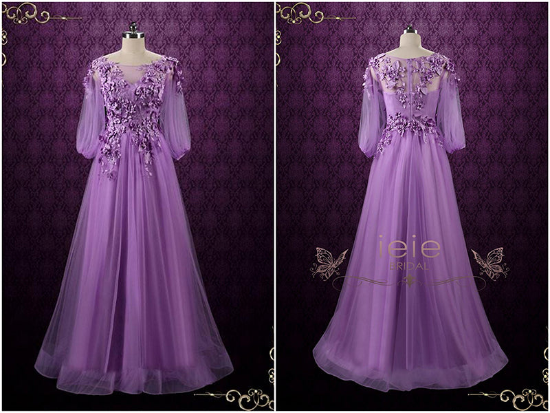 Purple Floral Formal Wedding Dress