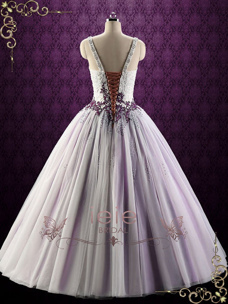 Purple Lace Ball Gown Wedding Dress