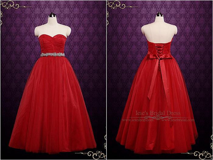 Strapless Red Tulle Ball Gown