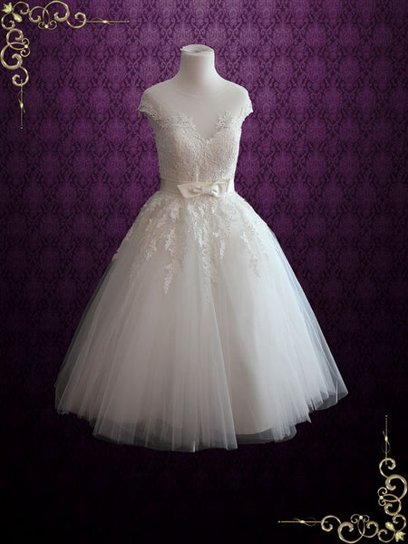 Ivory Retro Tea Length Wedding Dress
