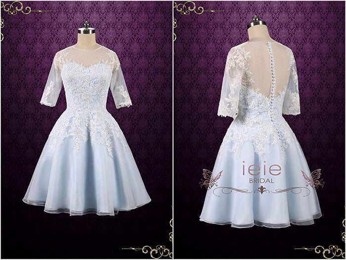 Ice Blue Short Lace Dress with Half Sleeves