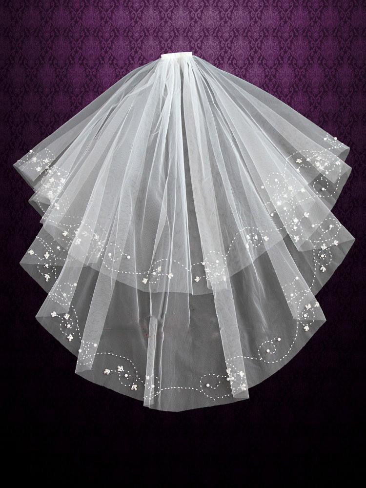 Two-tier Ivory Beaded Elbow Length Veil