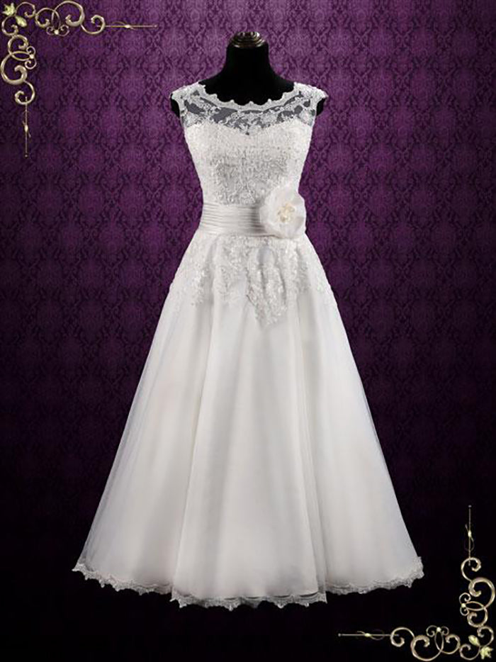 Vintage Inspired Ankle Length Lace Wedding Dress