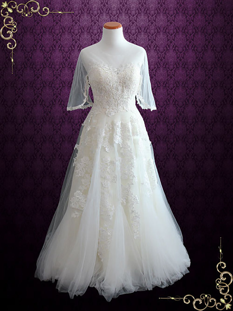 Vintage Tulle Wedding Dress with Half Sleeves