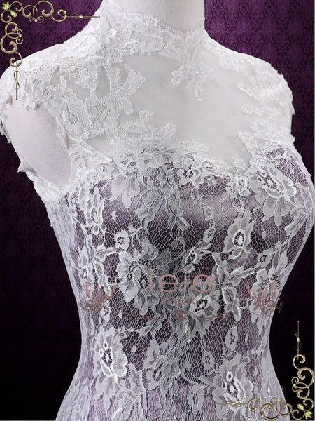 Vintage Purple Lace Wedding Dress with Keyhole Back