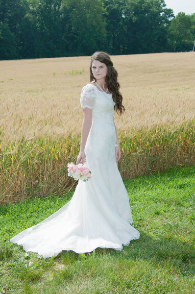 Vintage Style Modest Lace Wedding Dress with Sleeves - Kate