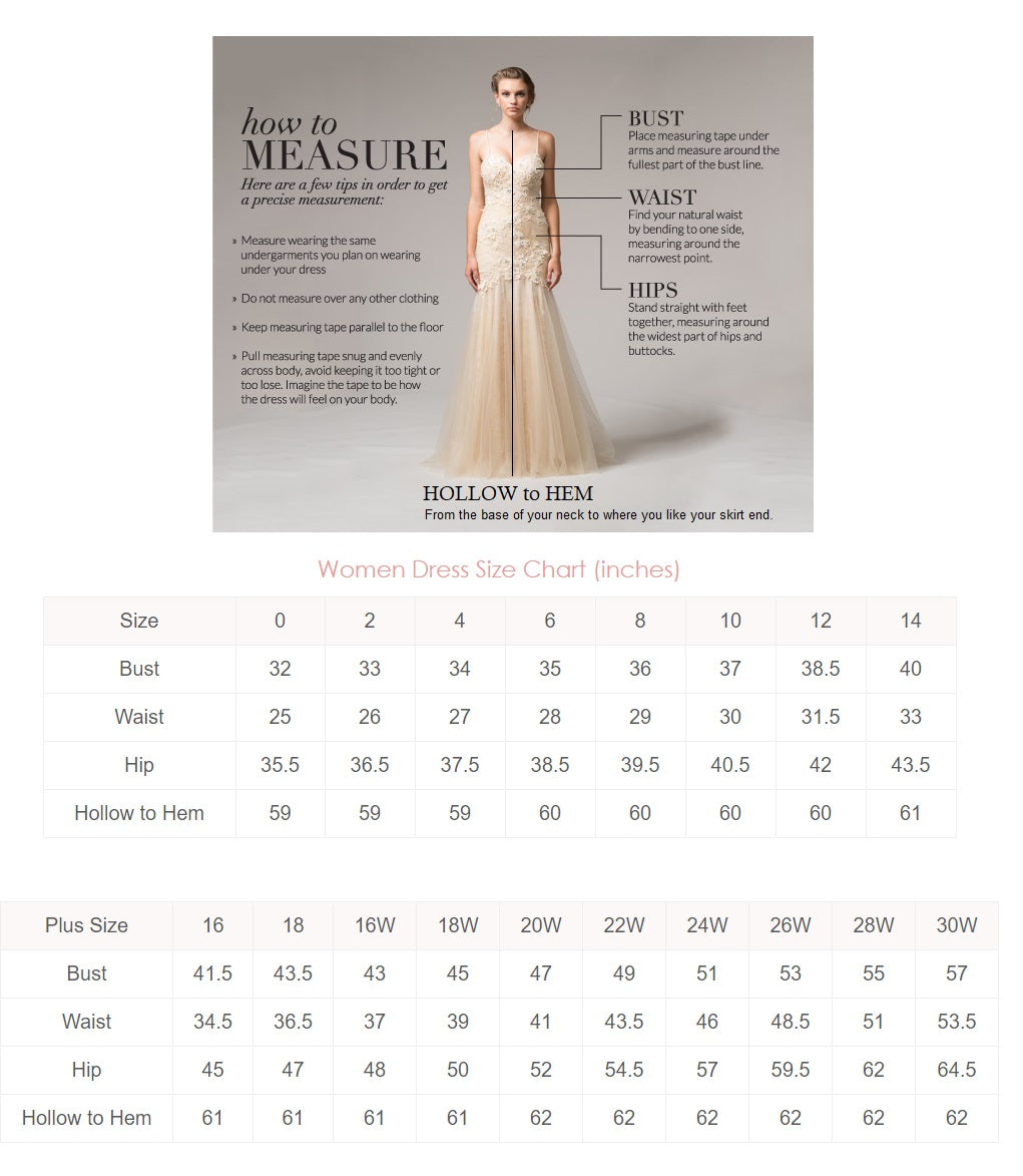 Miller Wedding Dress Size Chart