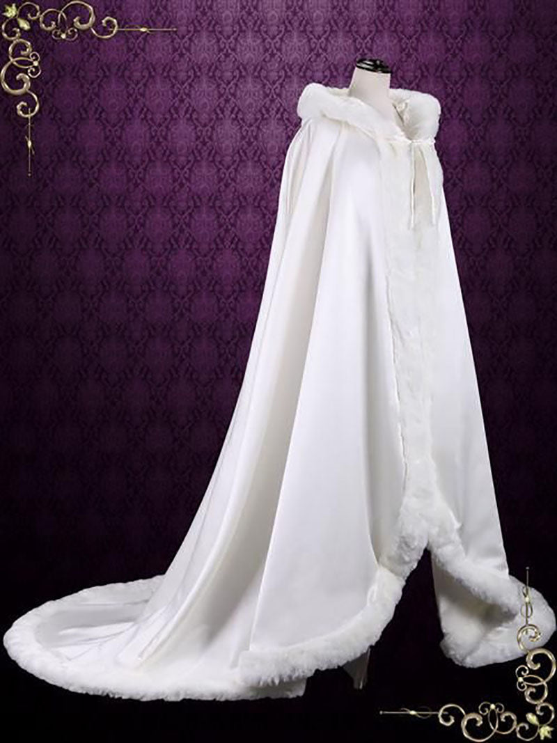 Long Winter Wedding Cloak With Fur and Hood