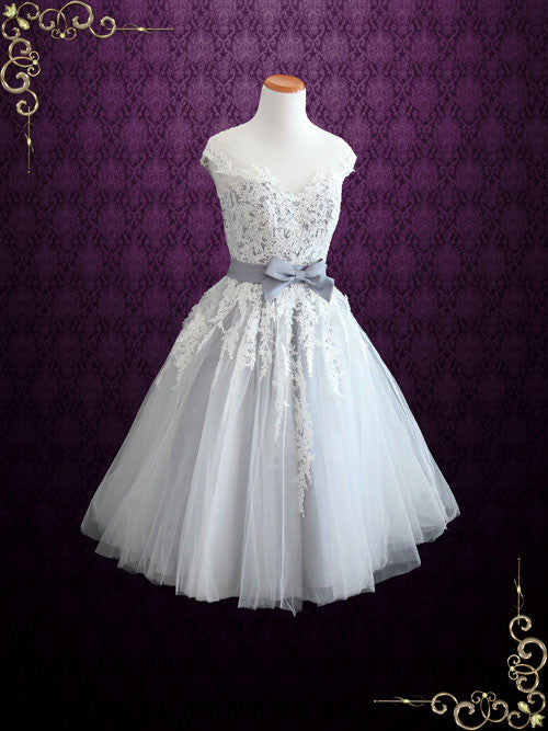 Retro Gray Tea Length Lace Formal Prom Dress ROSALIE – ieie Bridal