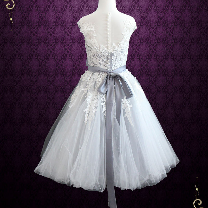 Retro Gray Tea Length Lace Formal Prom Dress | Rosalie – ieie