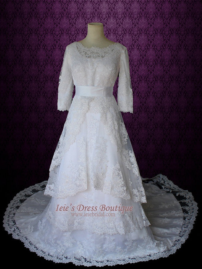 Modest Wedding Dress with Long Sleeves Vintage Lace Wedding Dress