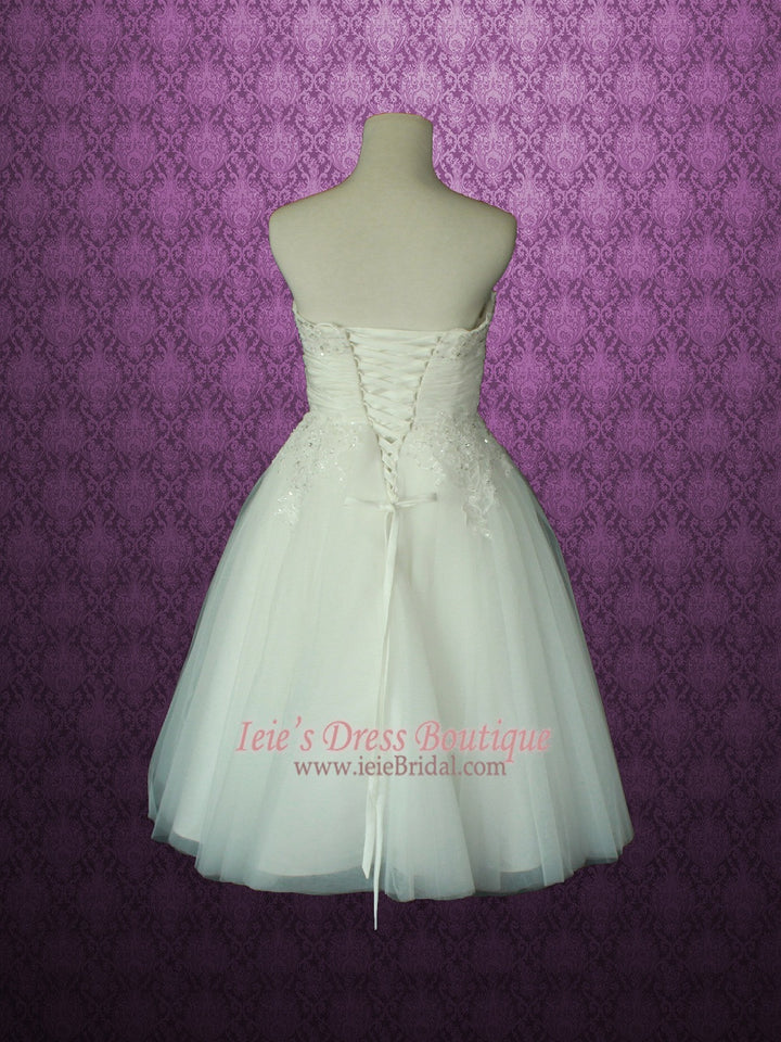 Retro Vintage Style Strapless Lace Tulle Tea Length Wedding Dress | Se ...