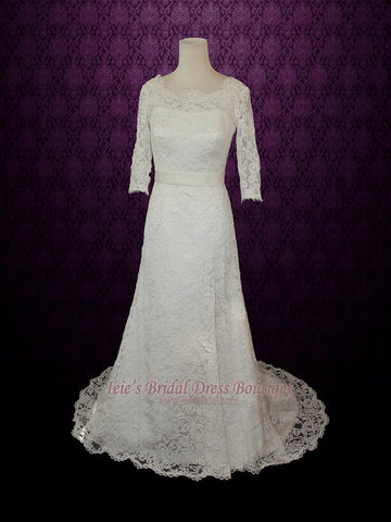 Modest Wedding Dress with Sleeves Vintage Lace Wedding Dress with Jewe ...