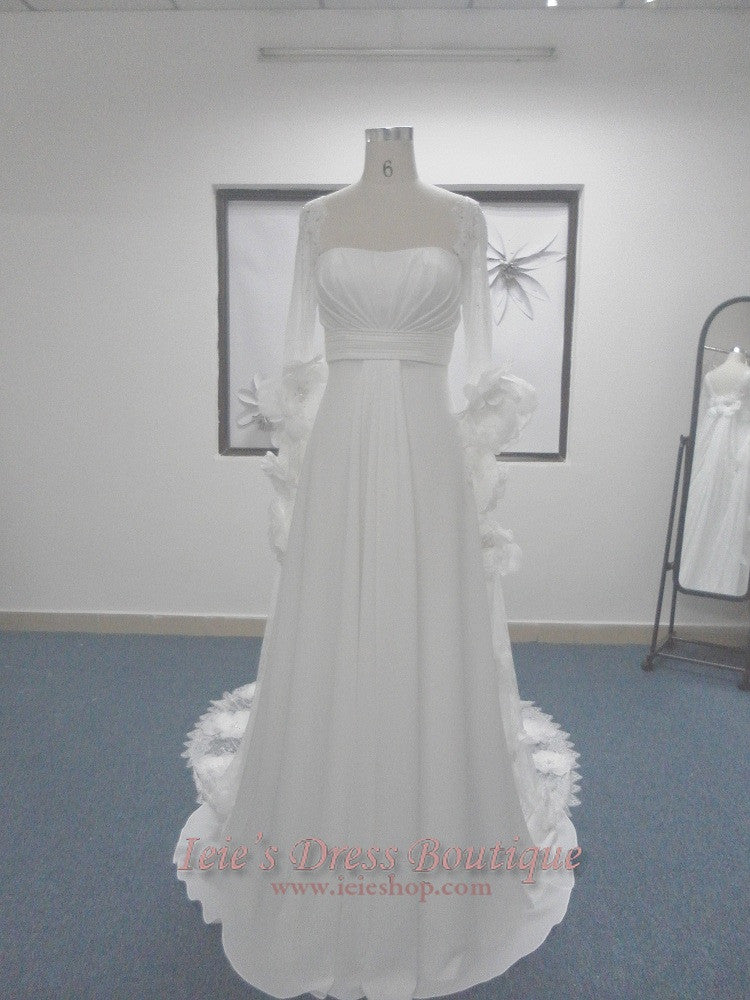 Slim A Line Chiffon Wedding Dress Adorned With Flowers