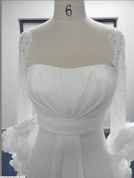 Slim A-line Chiffon Wedding Dress Adorned with Flowers | Waterlilly ...