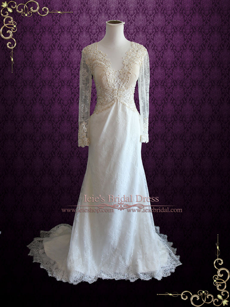 Open Back Lace Wedding Dress with Plunging Neckline | Elizabeth