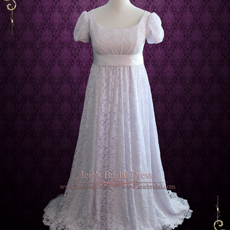 Edwardian Regency Style Empire Waist Lace Wedding Dress | Harriet – ieie