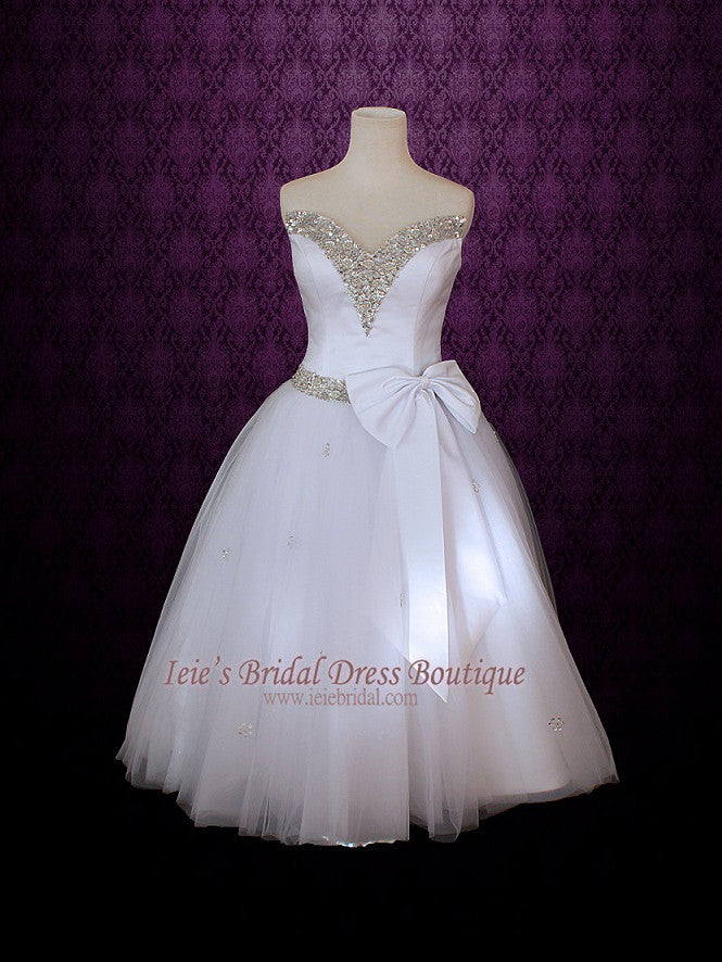 Strapless Retro 50s Ballerina Wedding Dress with Jeweled V Neck – ieie ...