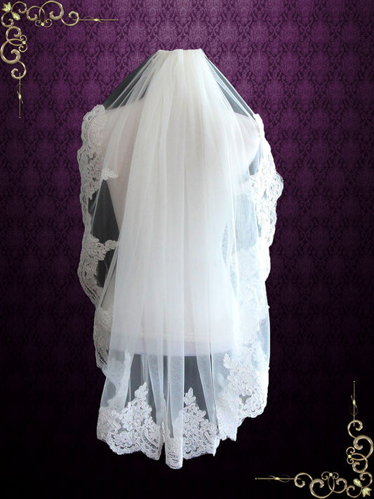 Fingertip Wedding Veil with Alencon Lace VG1057