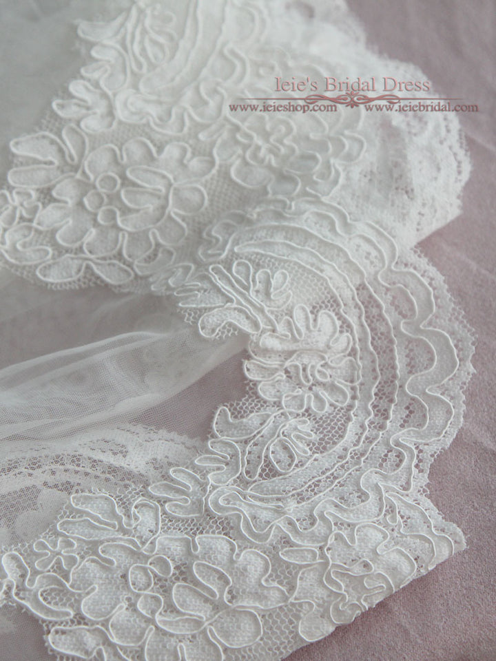 Short Bridal Veil with French Alencon Lace VG1066 – ieie Bridal