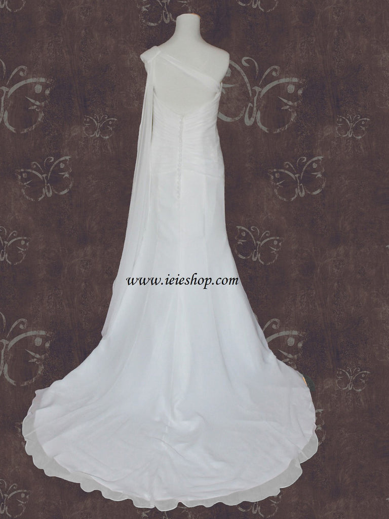 one shoulder chiffon wedding dress