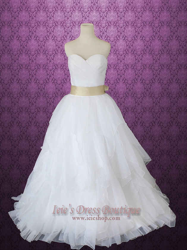 Strapless Sweetheart Organza Ruffle Princess Ball Gown Wedding Dress S ...