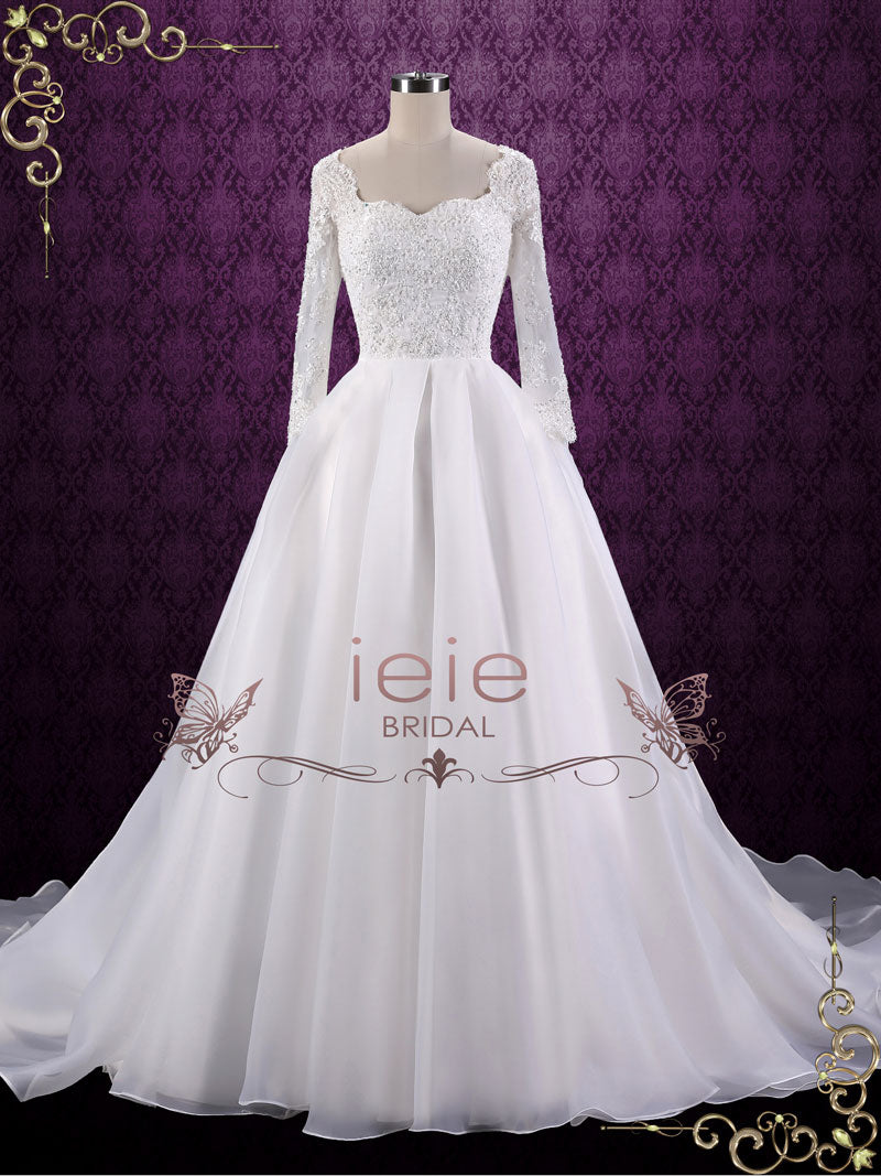 Ball Gown Style Lace Wedding Dress with Sleeves | Corina | ieie Bridal