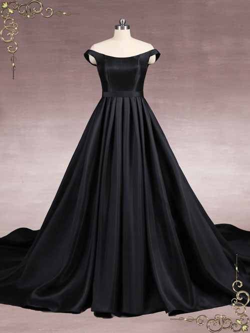 Black Elegant Satin Ball Gown Wedding Dress Luisa Ieie Bridal 