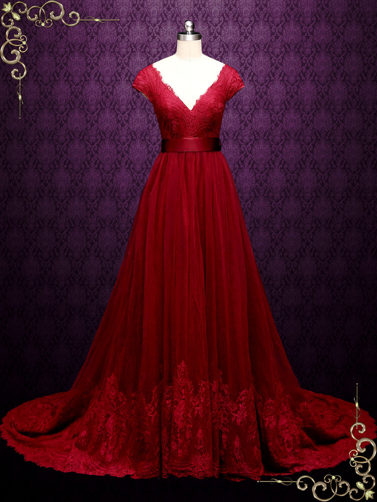 burgundy lace wedding dress