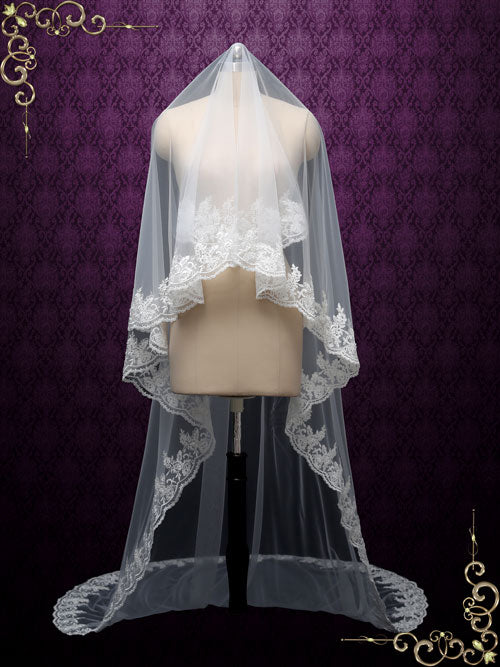 TRICIA Mantilla Wedding Veil, Cathedral Mantilla Wedding Veil, 1 Tier  Cathedral Mantilla Lace Veil,lace Mantilla Veil in Cathedral, Lace 