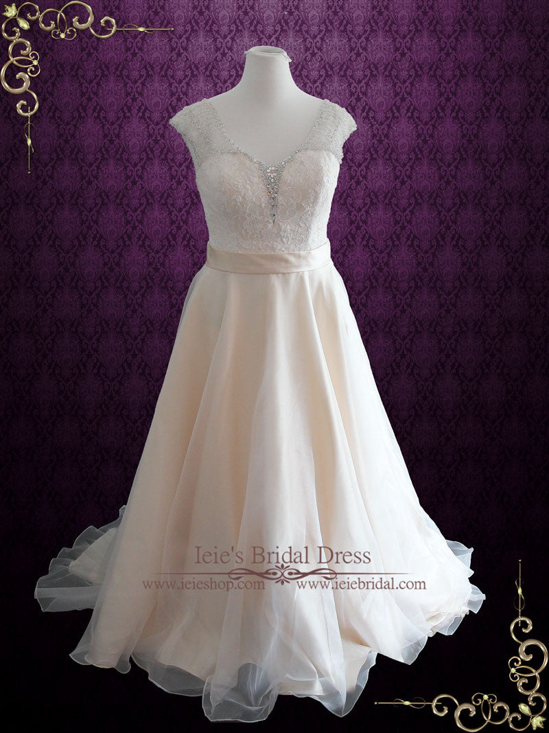 Organza Lace Wedding Dress with Cap Sleeves | Tracie – ieie Bridal