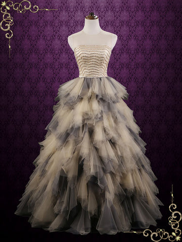 Unique Black Ruffle Ball Gown Wedding Dress | Evie – ieie Bridal