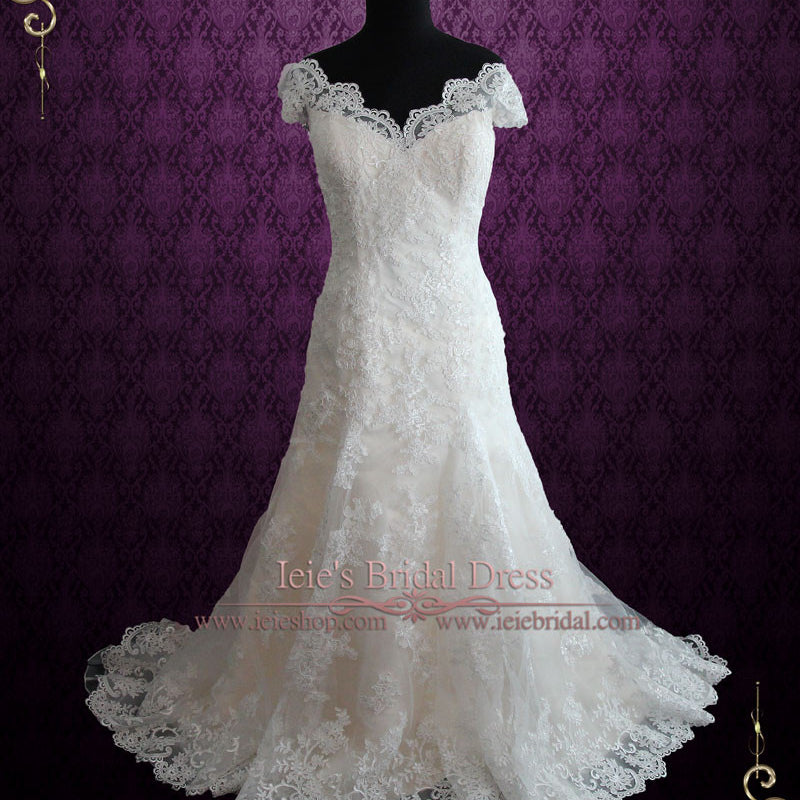 Fit and Flare Lace Wedding Dress with Cap Sleeves – ieie