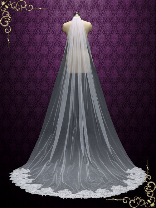 ieie Bridal Long Cathedral Wedding Veil with Pearls VG3049 Chapel - 90 Inches / White