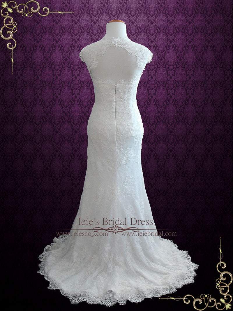 Elegant Keyhole Back French Lace Wedding Dress with Silk Lining | Elira