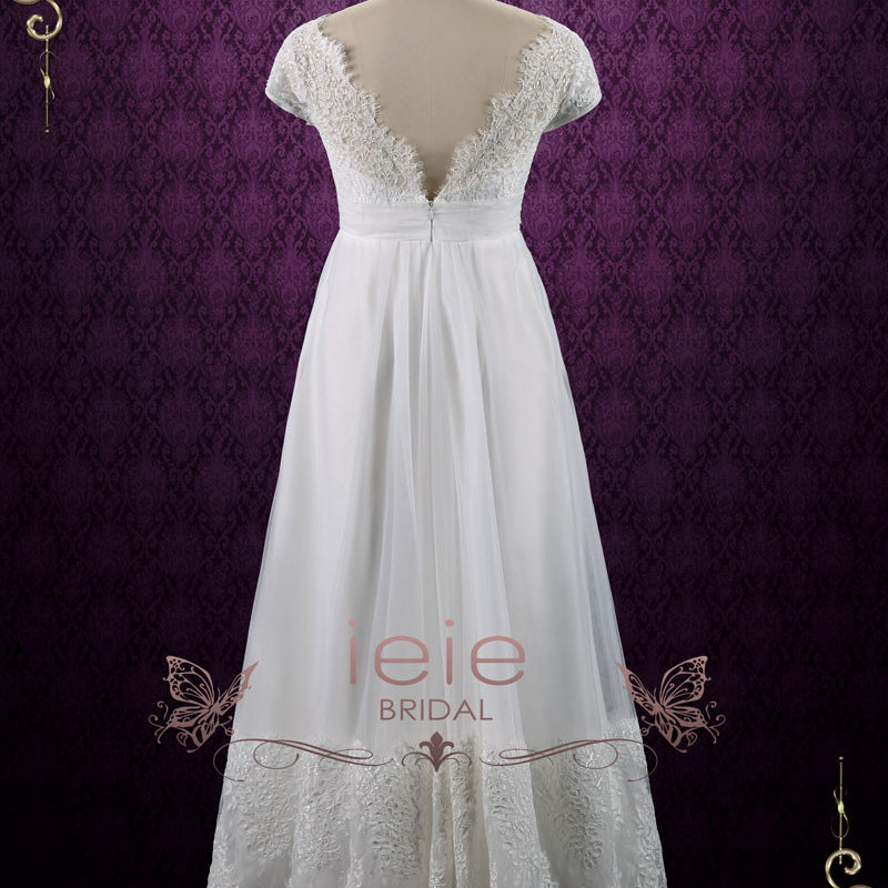 Vintage Queen Anne Empire Waist French Lace Tulle Wedding Dress – ieie
