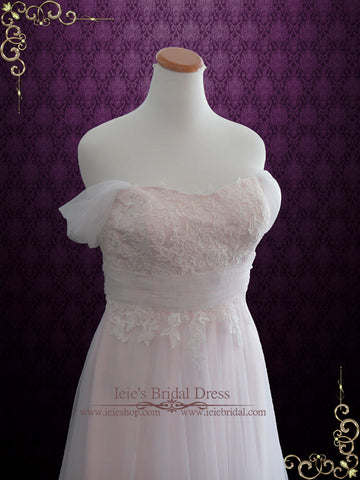 Blush Pink Lace Tulle Wedding Dress DALMAR – ieie Bridal