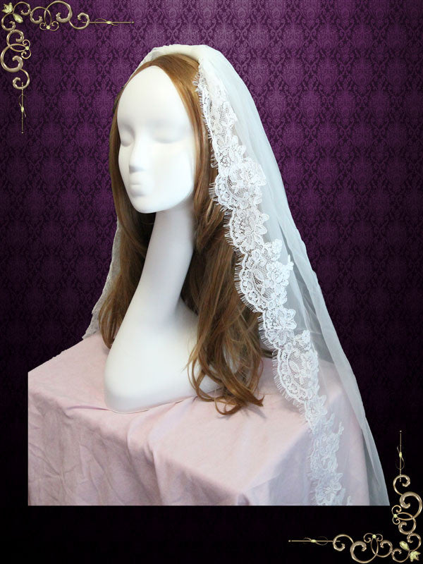 ieie Eye Lash Lace Trim Edge Cathedral Length Wedding Veil VG1005 118 Inches / Diamond White / Without Comb