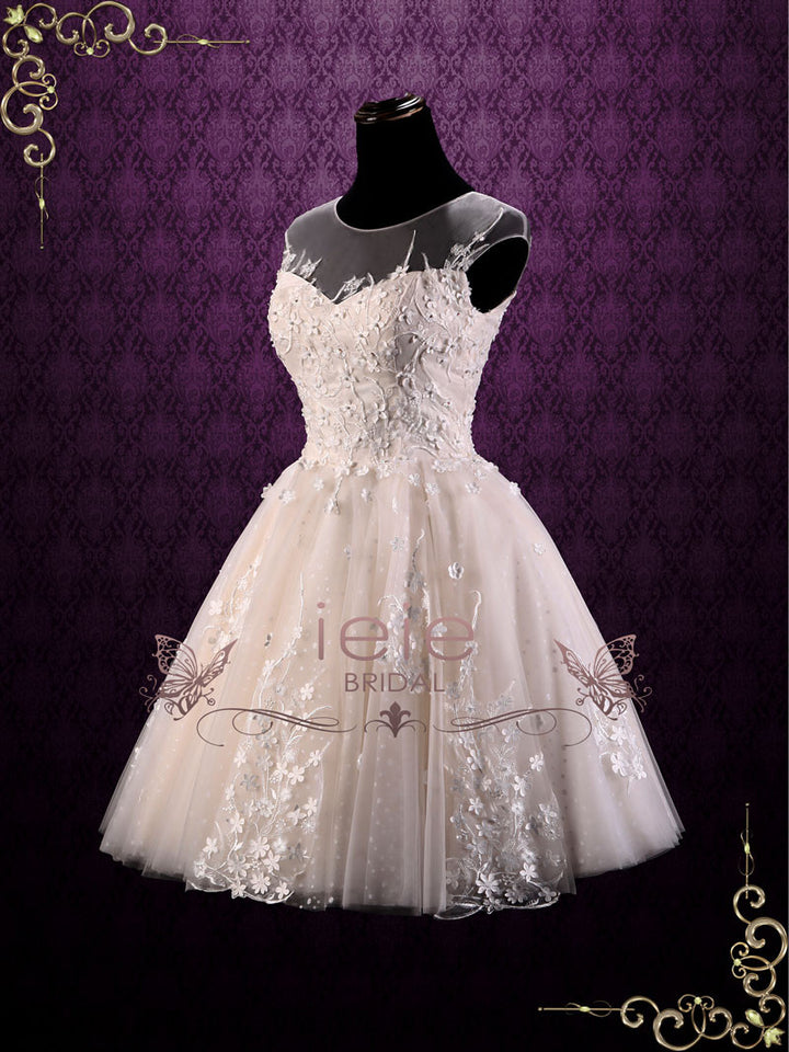 Vintage Floral Lace Short Wedding Dress MAY – ieie Bridal