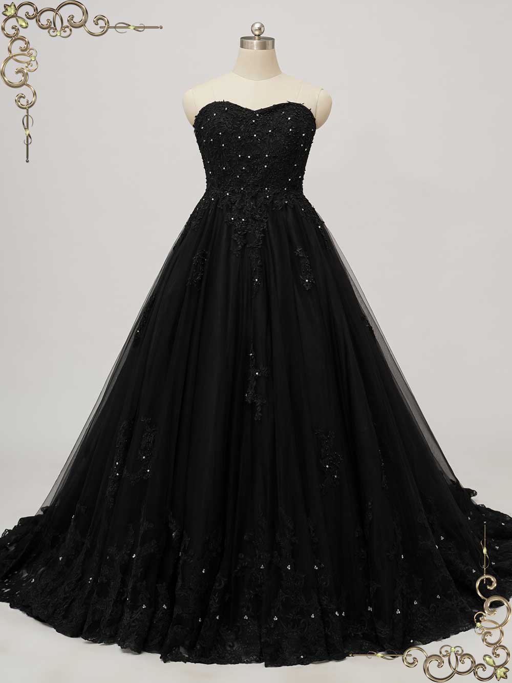 A Line Black Lace Long Prom Dresses V Neck Beaded Formal Evening Dress –  MyChicDress
