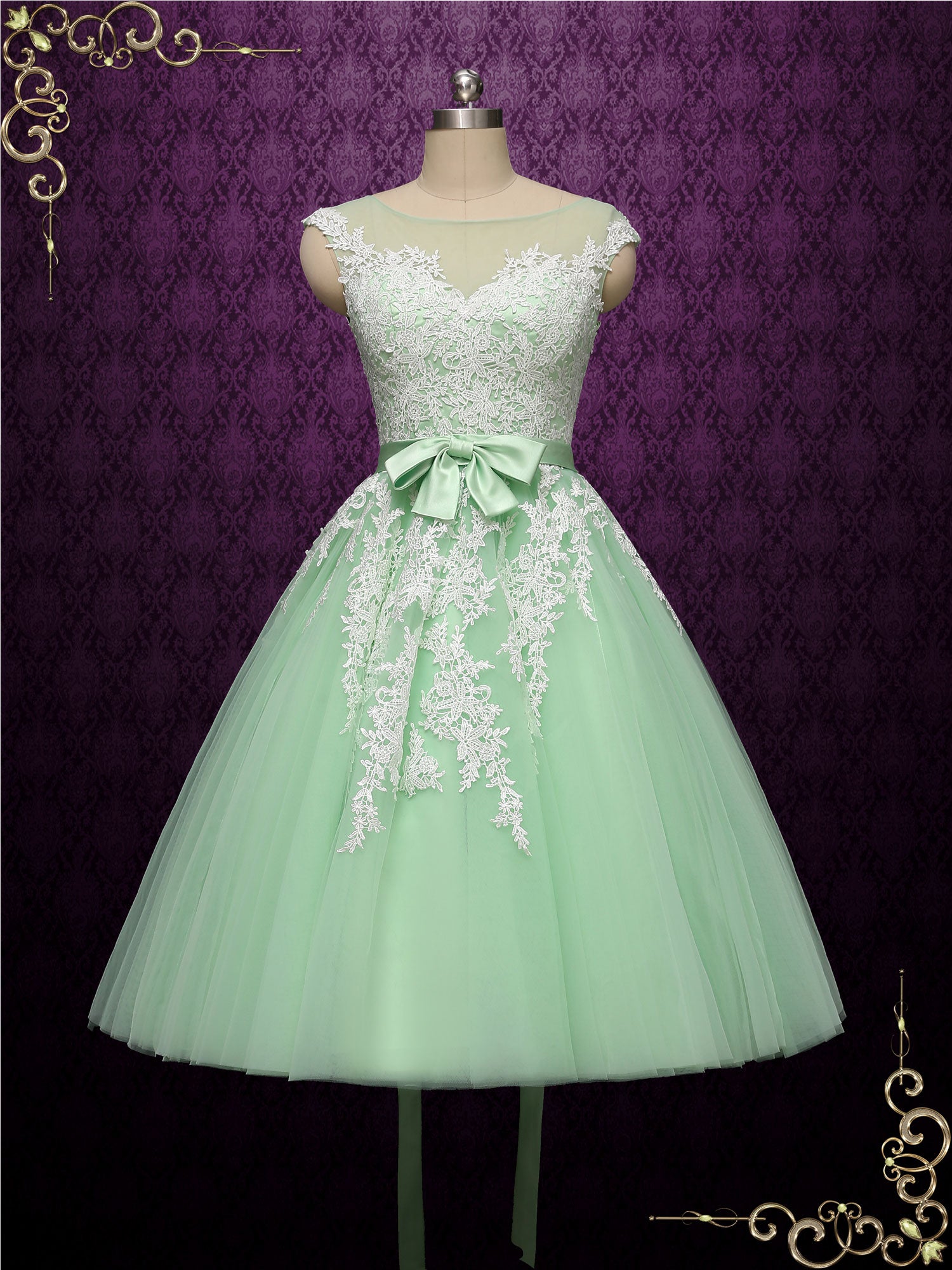 green tea length dress