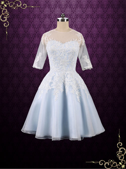 Ice Blue Short Lace Wedding Dress with Half Sleeves | Peyton – ieie Bridal