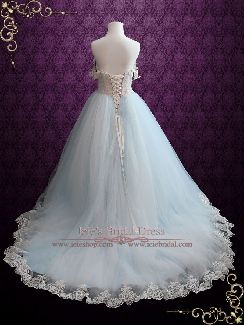 Light Blue Princess Wedding Dress With Lace Bodice and Tulle Ball Gown ...