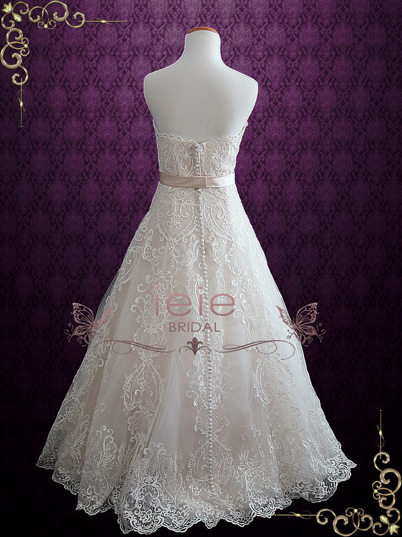 Elegant Lace Strapless A-line Wedding Dress with Sweetheart Neckline ...