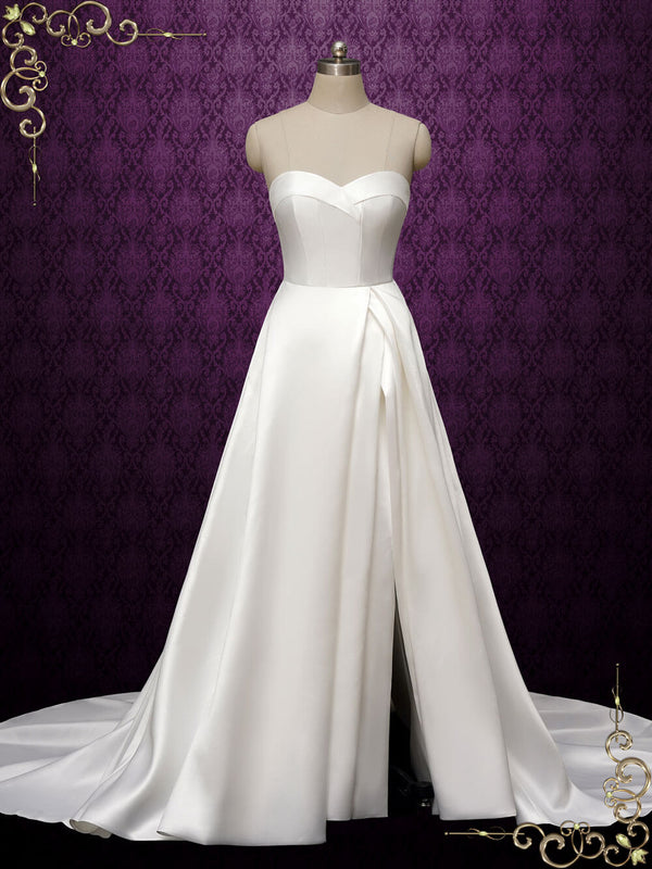Stunning Simple Satin , Slit, Strapless Ball Gown Wedding Dress