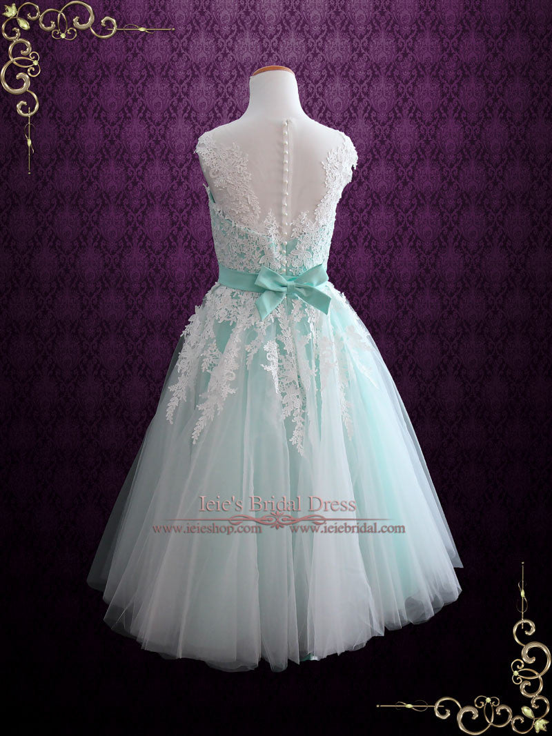 Mint Green Retro Lace Tea Length Prom Formal Dress | Rosalie – ieie Bridal