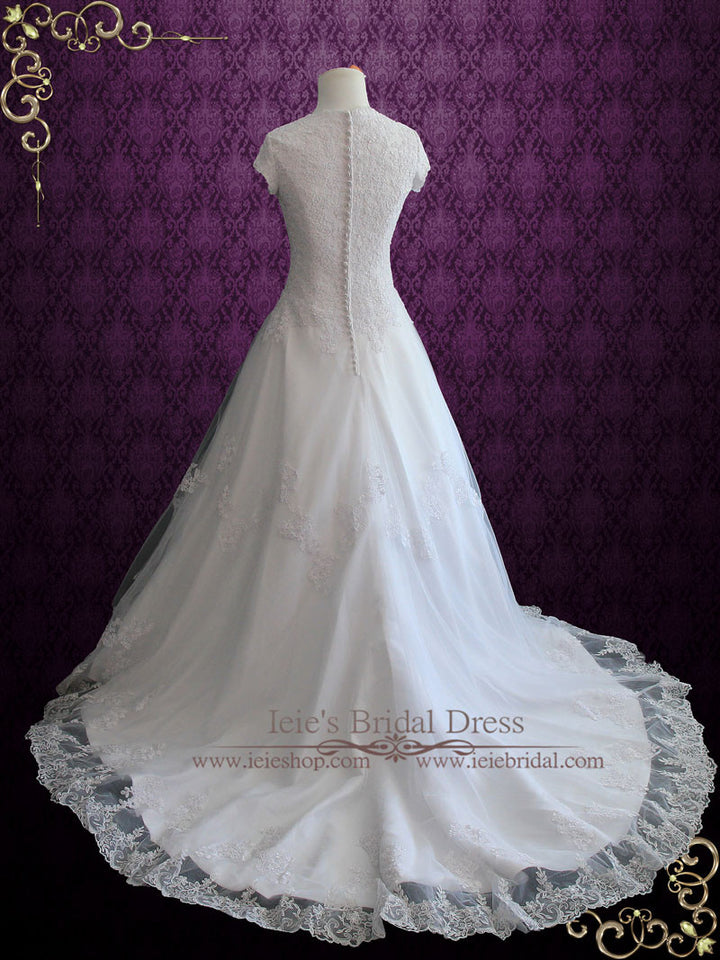 Modest Lace Wedding Dress With Short Sleeves Adalia Ieie Bridal 9396