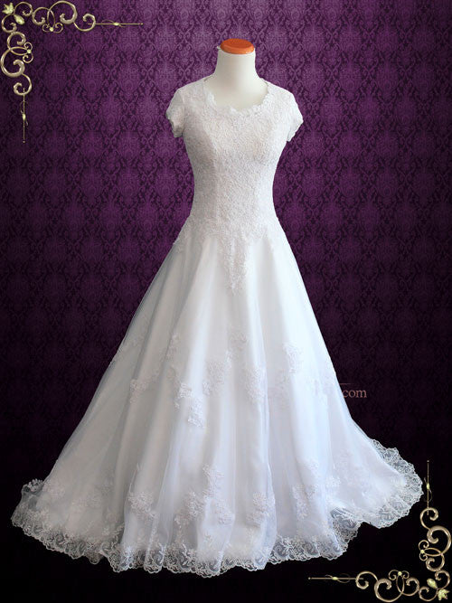 Modest Lace Wedding Dress With Short Sleeves Adalia Ieie 5053