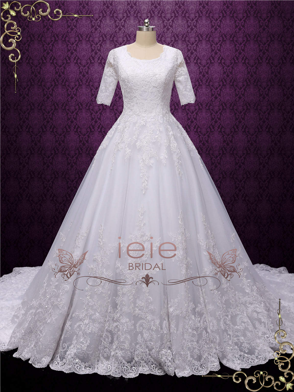 Modest Ball Gown Wedding Dress with Sleeves | MADISON – ieie