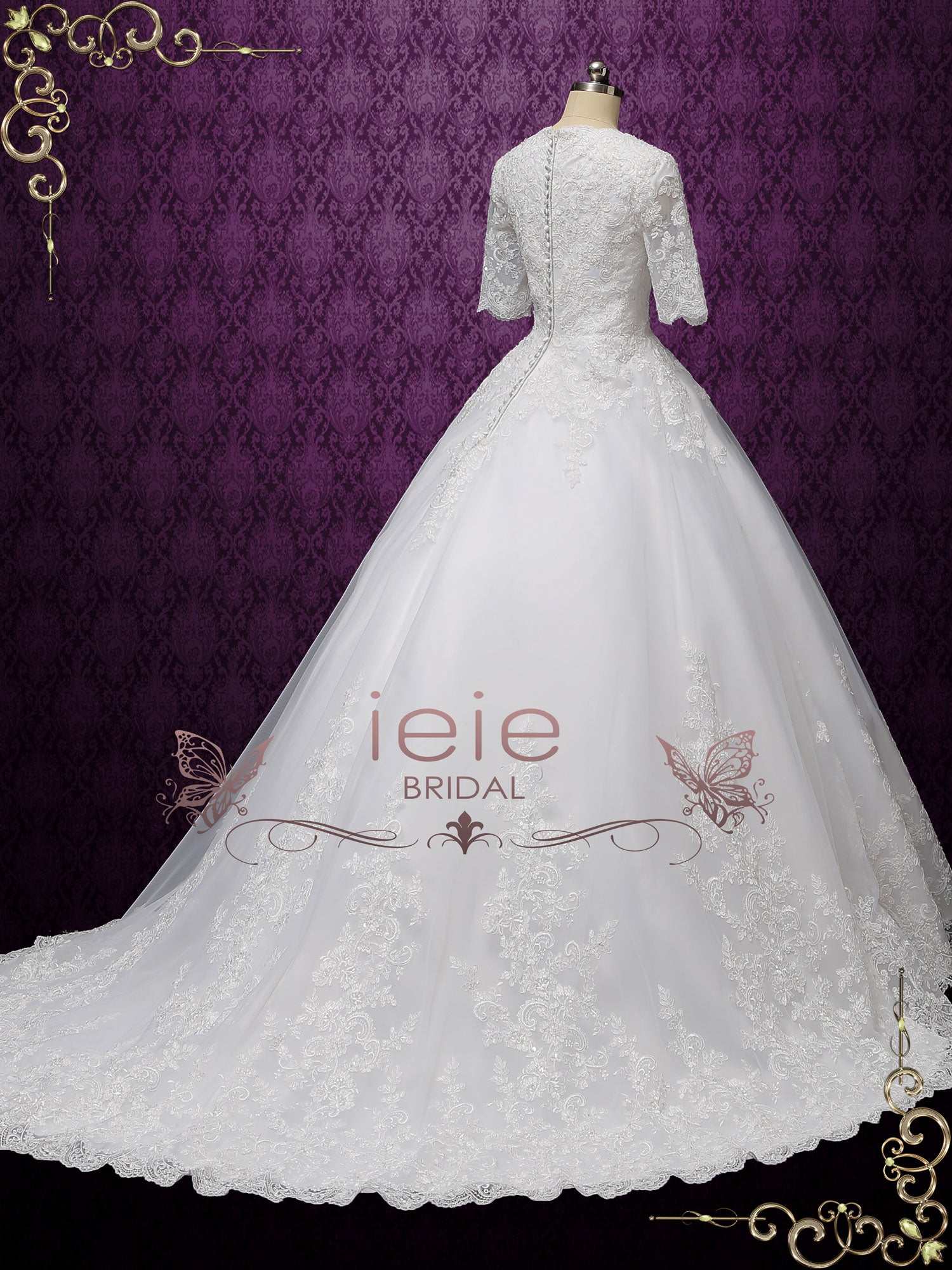 Modest Lace Ball Gown Wedding Dress With Sleeves Chester Ieie Bridal 4463